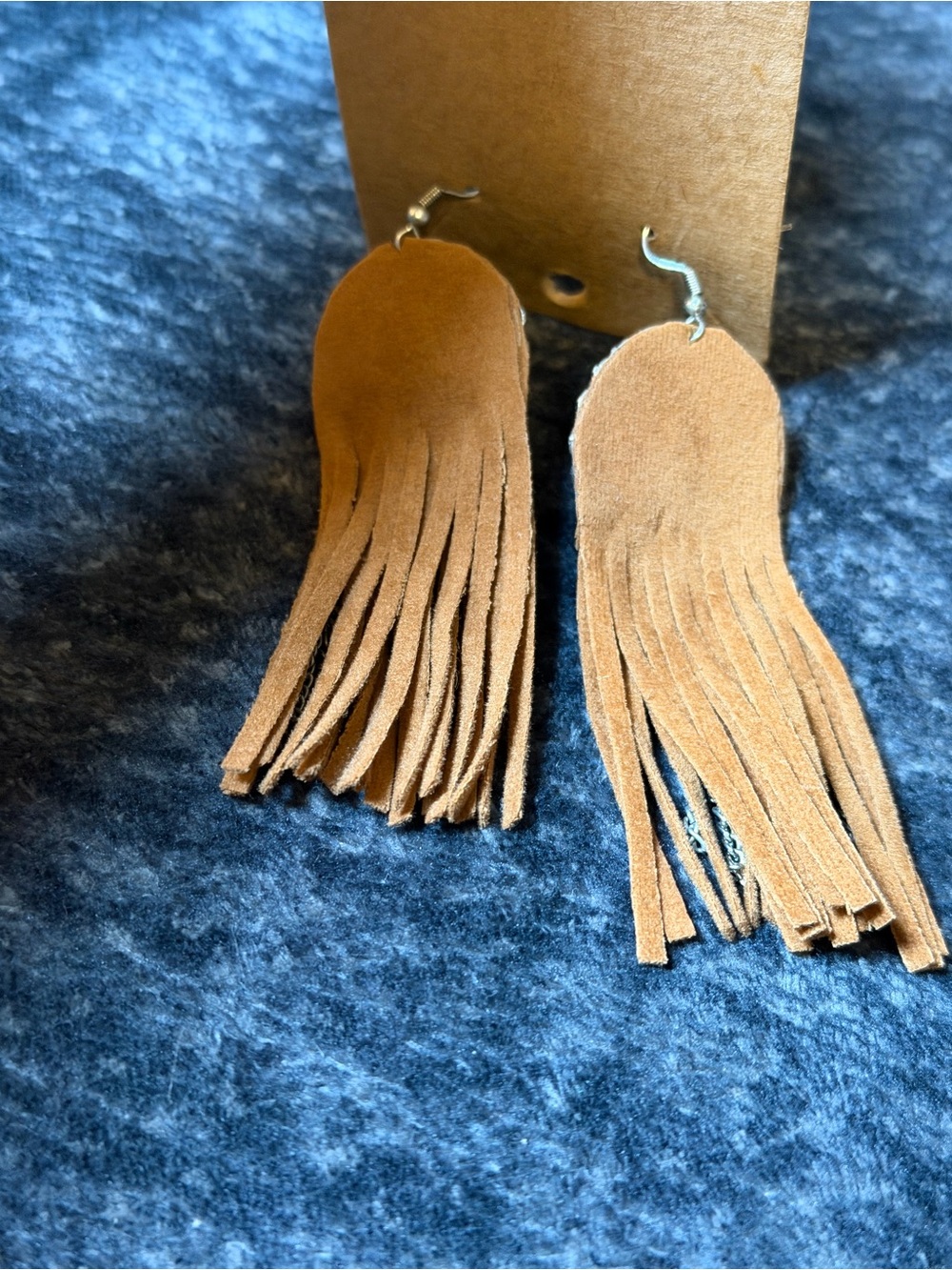 Western Turquoise Fringe Tassel Dangle Earrings Boho Cowgirl Brown - Picture 5 of 5